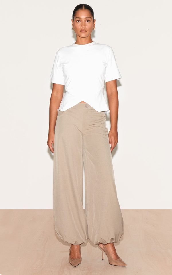 Taupe Woven Puffball Cuffed Pants