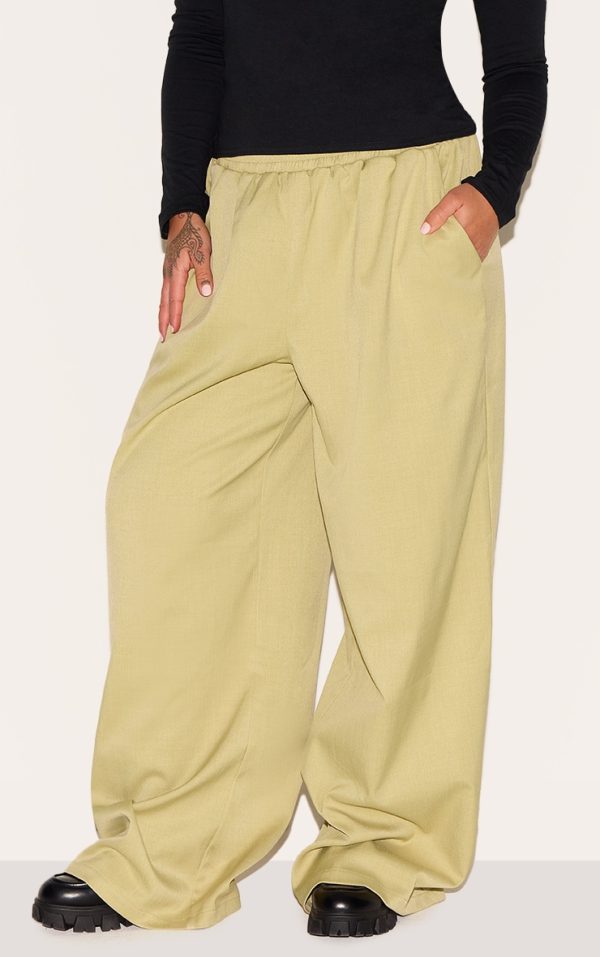 Plus Sage Green Woven Elasticated Waist Wide Leg Pants