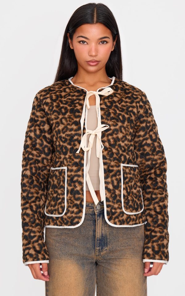 Brown Leopard Quilted Contrast Binding Jacket