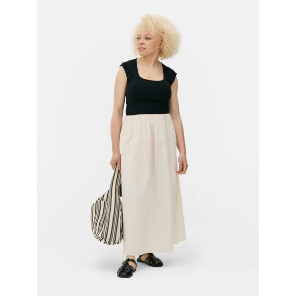 2-in-1 Contrasting Jersey Midi Dress - Black/Nude