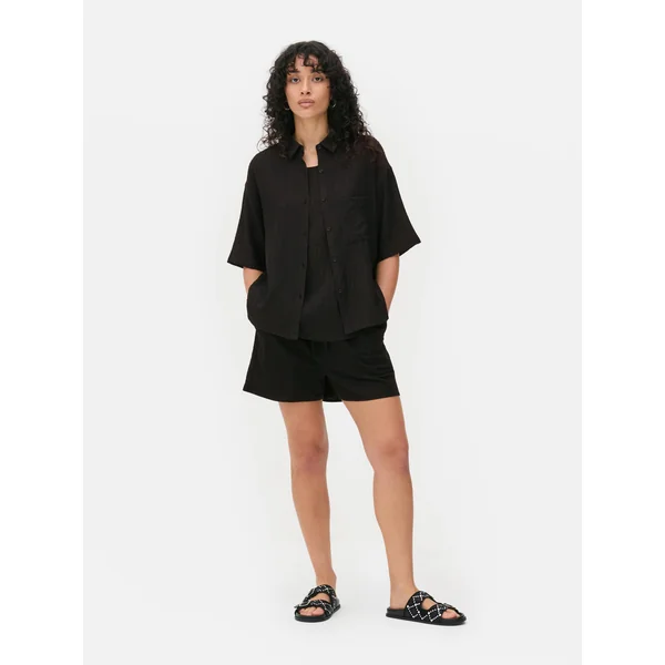2-in-1 Crinkle Shirt and Tank - Black