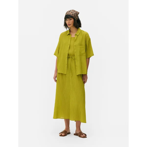 2-in-1 Crinkle Shirt and Tank - Lime