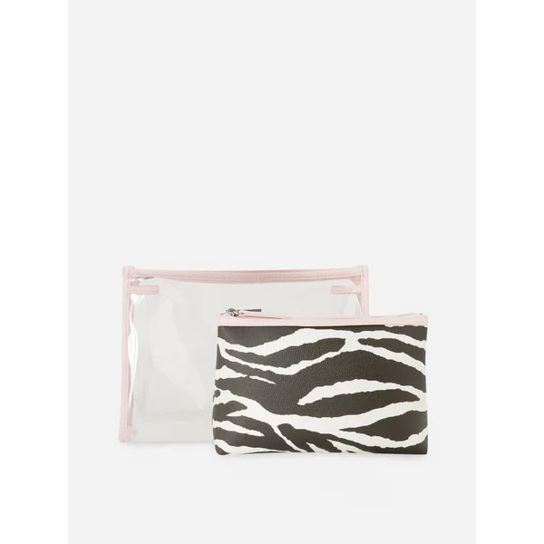 2-in-1 Zebra Toiletry Bag Set - Black/White