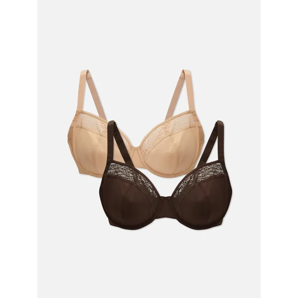 2-Pack D-H Non-Padded Mesh Panel Bras - Brown