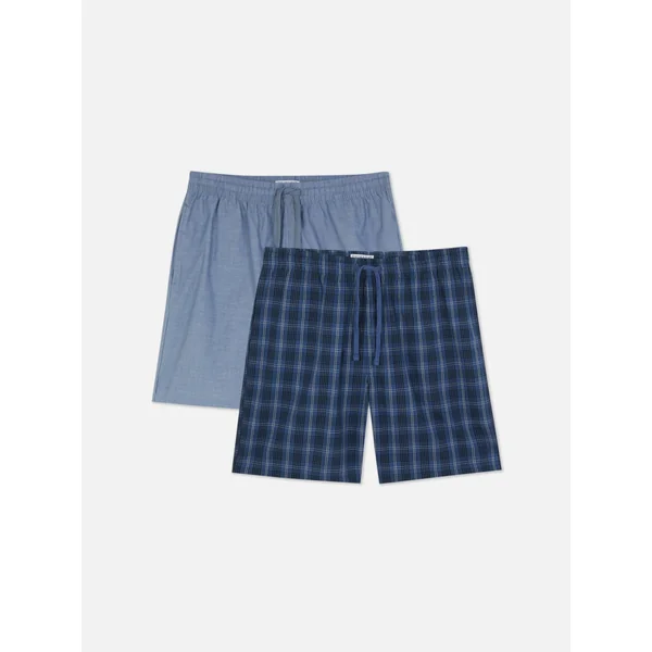 2-Pack Drawstring Check Shorts - Light Blue