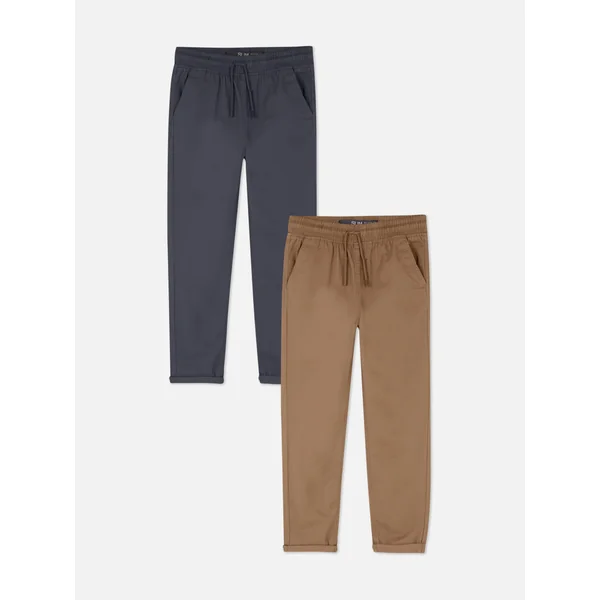 2-Pack Drawstring Twill Pants - Mocha