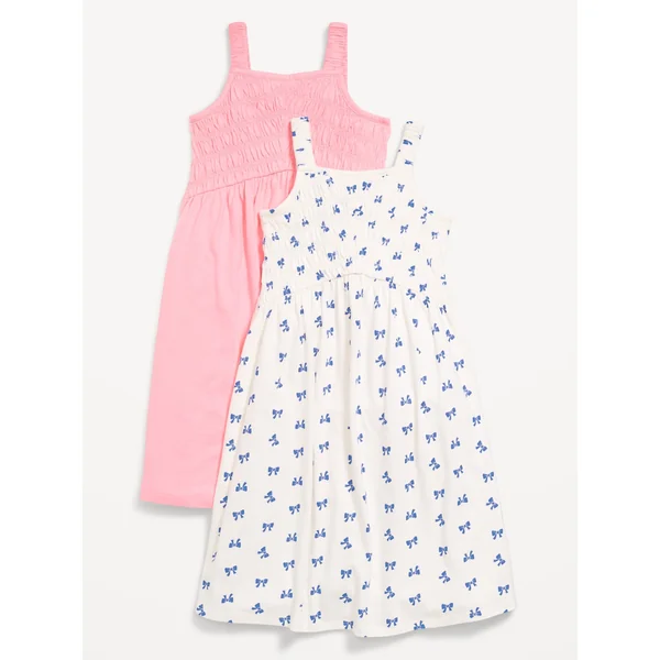 2-Pack Fit & Flare Sleeveless Smocked Dress for Girls - Pink/Blue Bows