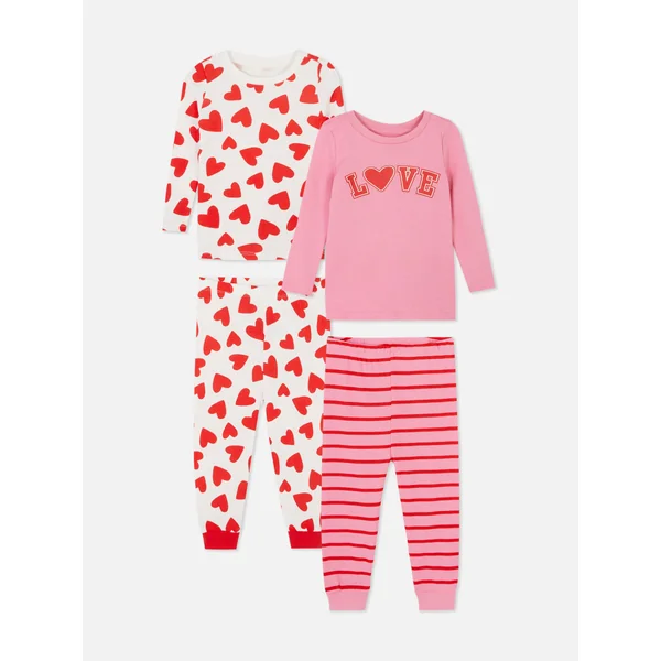 2-Pack Long Sleeve Love Heart Pajamas - Pink