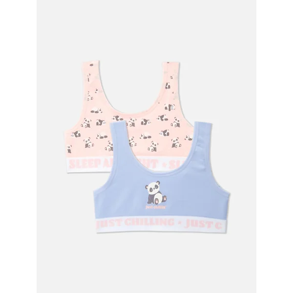 2-Pack Panda Slogan Cropped Vests - Multi