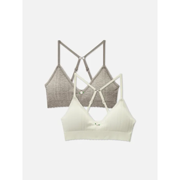 2-Pack Pointelle Triangle Bras - Oatmeal