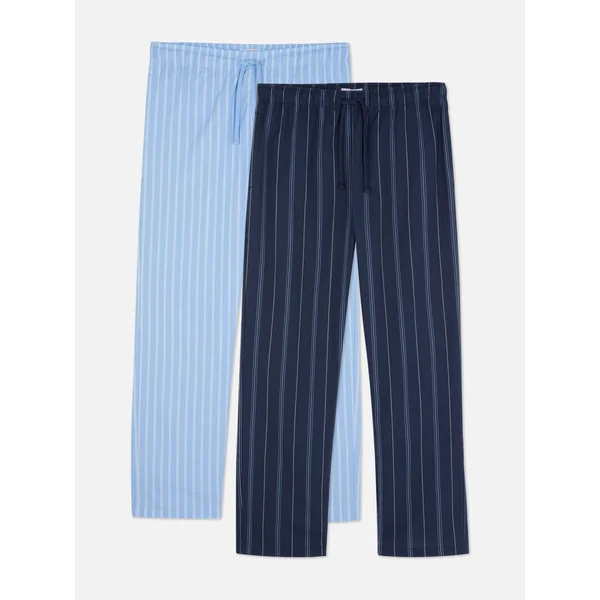 2-Pack Poplin Stripe Pajama Bottoms Set - Blue