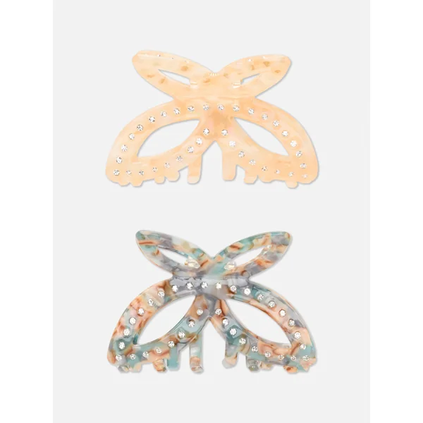 2-Pack Rhinestone Butterfly Claw Clips - Brown