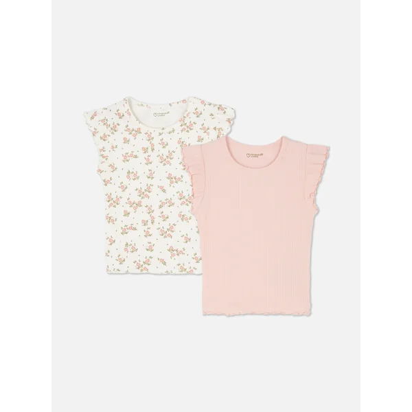 2-Pack Ribbed Ruffle T-Shirts - Pink