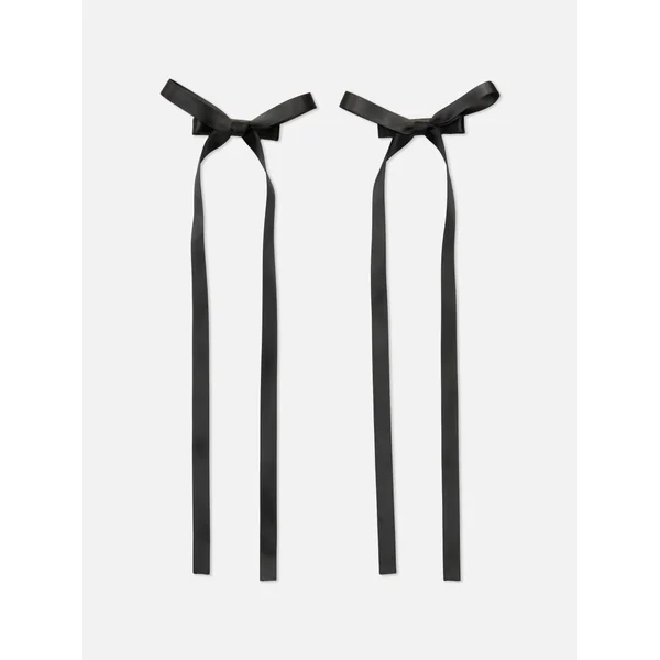2-Pack Ribbon Bow Hair Clips - Black