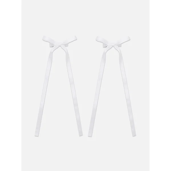 2-Pack Ribbon Bow Hair Clips - White