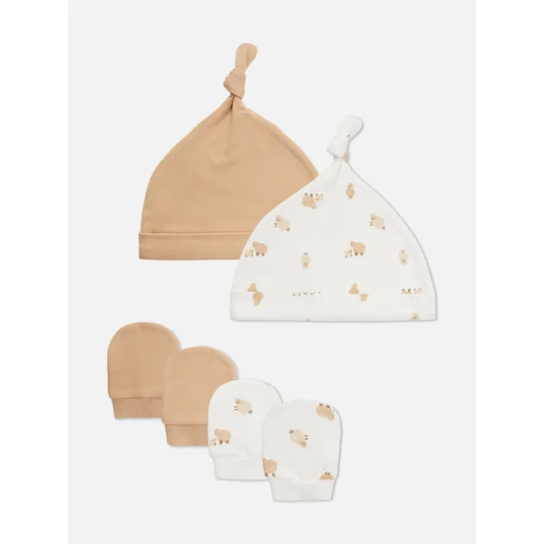 2-Pack Sheep Hat and Mittens Set - Taupe