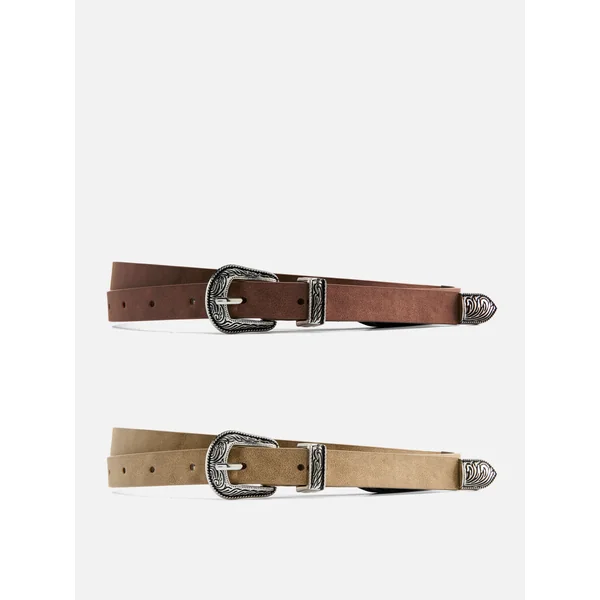2-Pack Skinny Belts - Sand