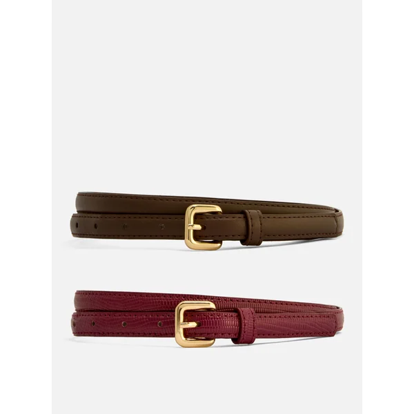 2-Pack Skinny Faux Leather Belts - Cherry