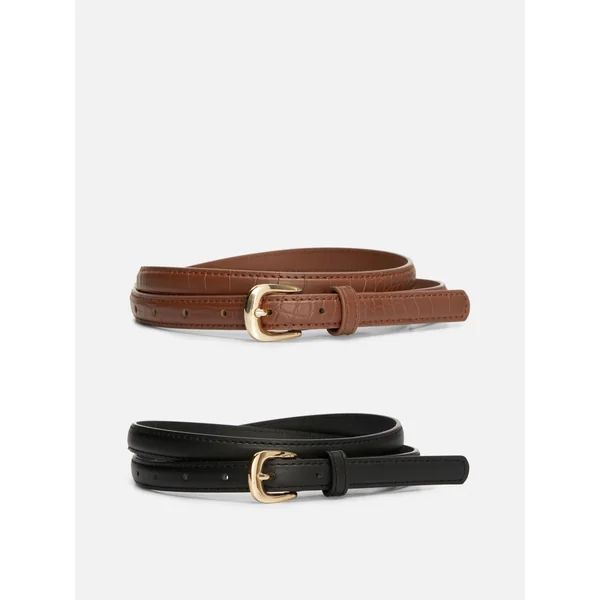 2-Pack Skinny Faux Leather Belts - Tan