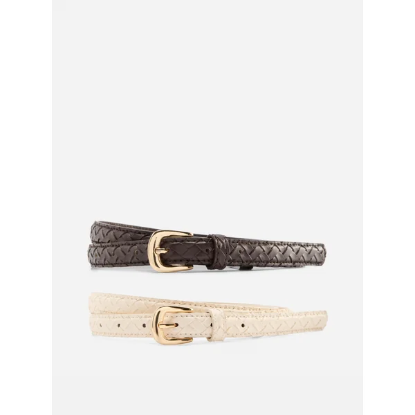 2-Pack Skinny Woven Belts - Chocolate