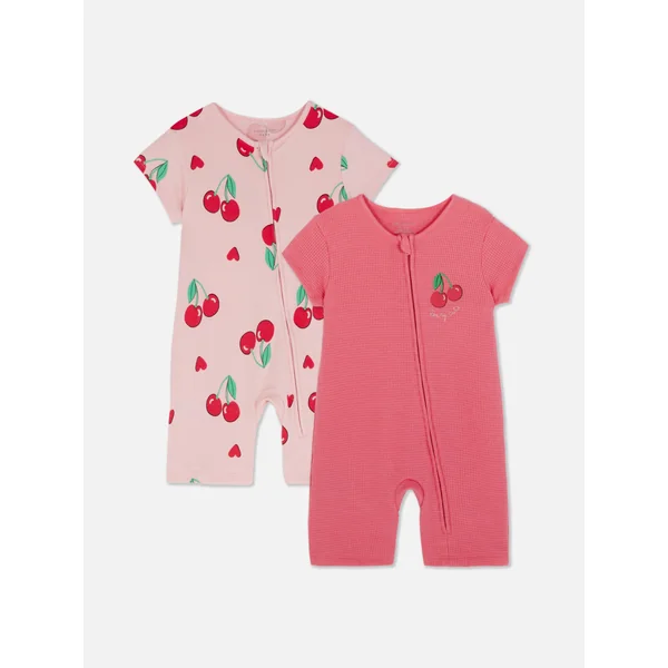 2-Pack Textured Zip-Up Romper - Pink