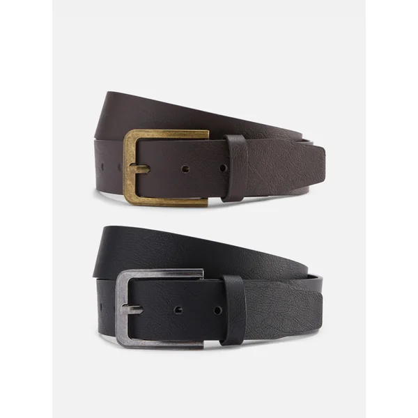 2-Pack Wide Faux Leather Belts - Black