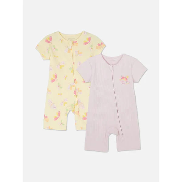 2-Pack Zip Rompers - Yellow
