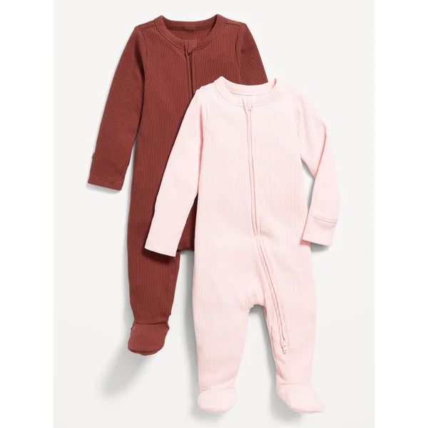 2-Way-Zip Sleep & Play Footed One-Piece 2-Pack for Baby - Pink/Red Brown
