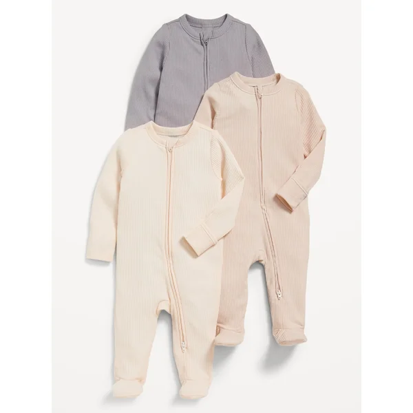 2-Way-Zip Sleep & Play Footed One-Piece 3-Pack for Baby - Neutrals