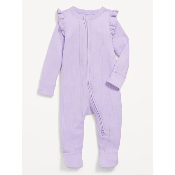 2-Way-Zip Sleep & Play Ruffled Footed One-Piece for Baby - Lavender Aura