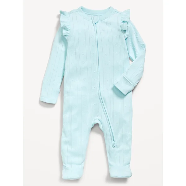 2-Way-Zip Sleep & Play Ruffled Footed One-Piece for Baby - RAIN SHOWERS