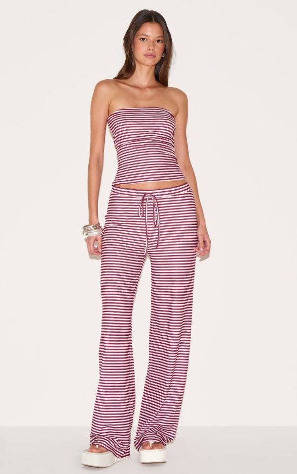 Light Pink Soft Touch Striped Mid Rise Wide Leg Pants