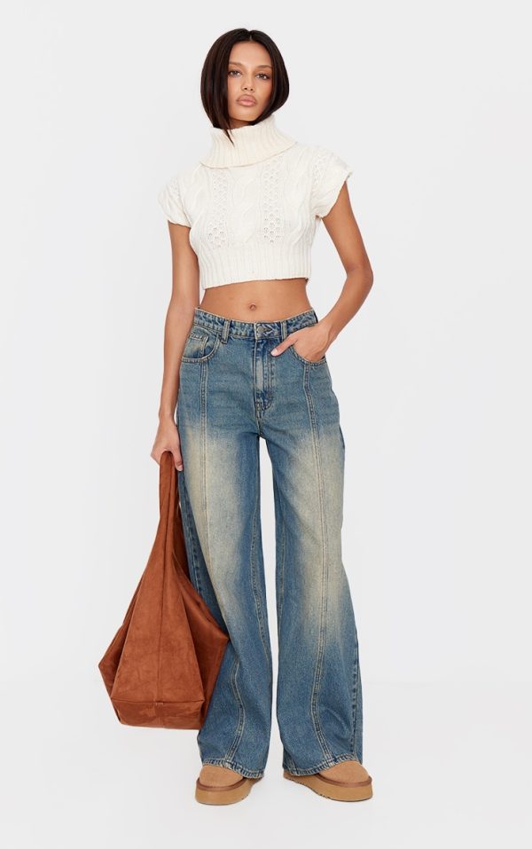 Vintage Washed Front Seam Detail Boyfriend Jeans