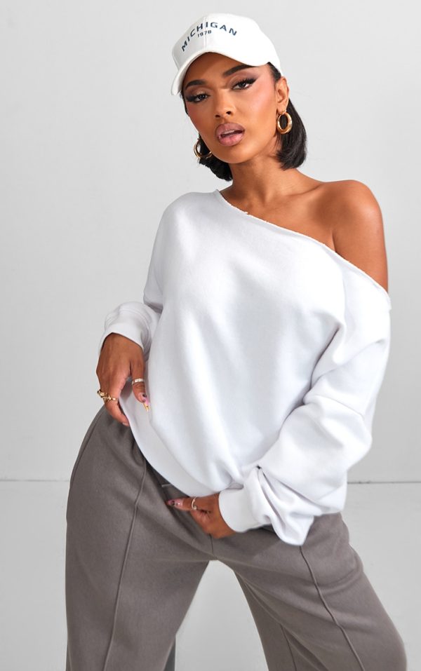 Shape White Sweat Raw Edge Slouch Sweatshirt
