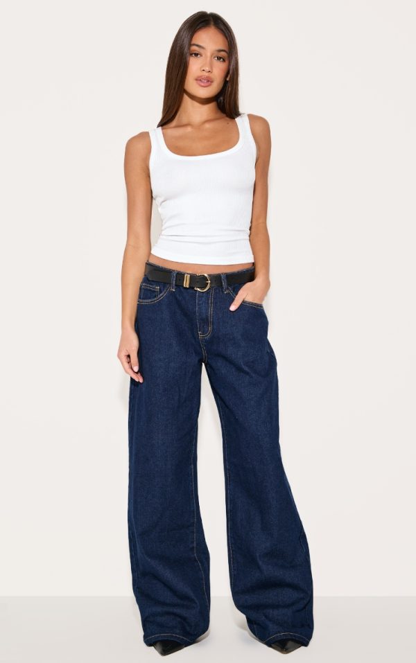 Dark Indigo Low Rise Wide Leg Jeans