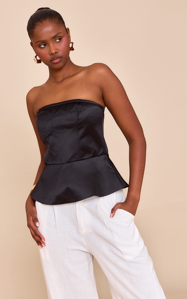 Black Satin Peplum Corset