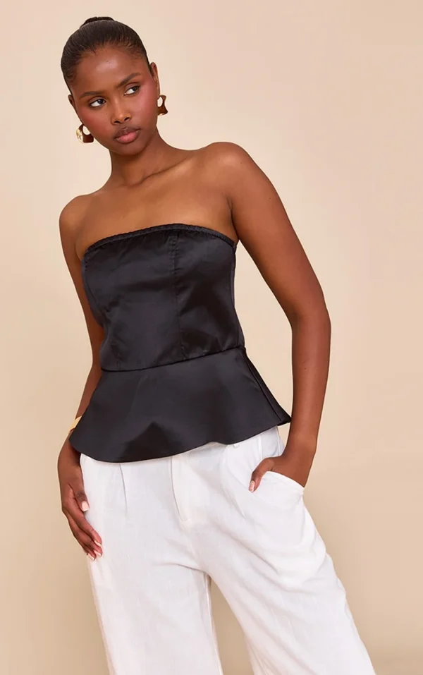 Black Satin Peplum Corset