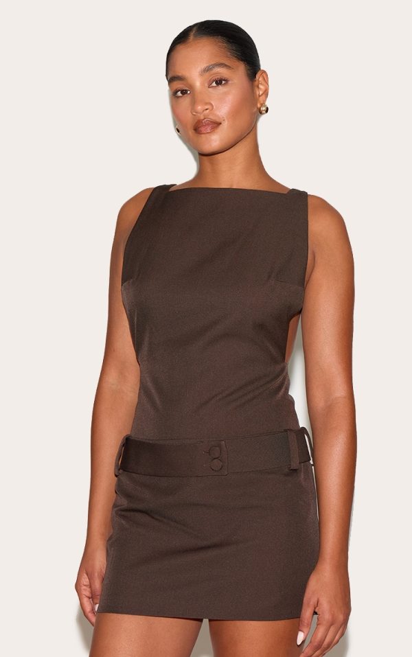 Deep Chocolate Belt Detail Shift Dress