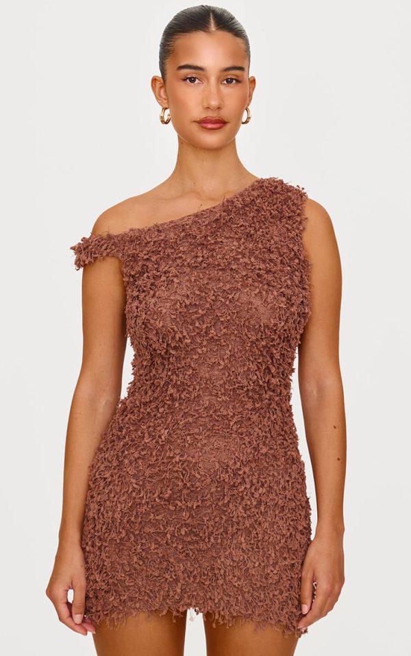 Mocha Textured Asymmetric Mini Dress