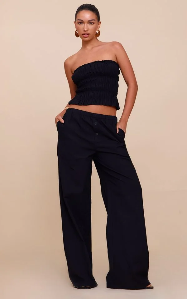 Black Low Rise Wide Pants