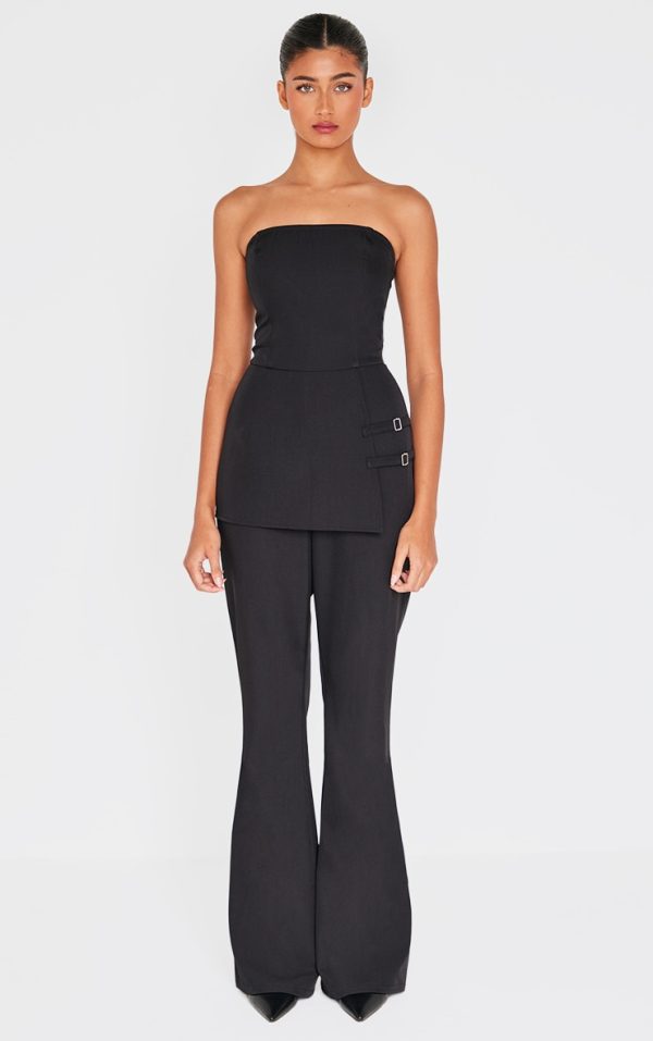 Black Structured Woven Bandeau Belt Detail Straight Leg Jumpsuit