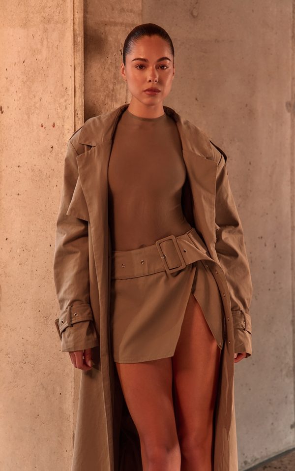 PLT Label Taupe Mesh Long Sleeve Bodysuit