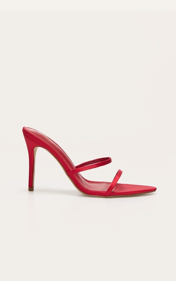 Red Pu Point Toe Sling Back High Stiletto Heeled Sandals