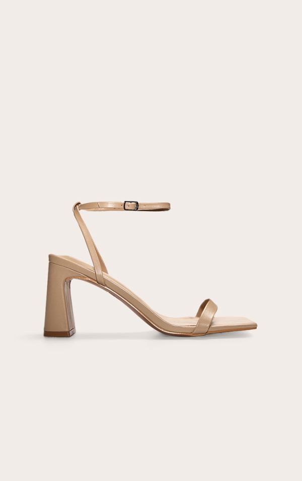 Nude PU Pu Square Toe Barely There Block High Heel Sandals