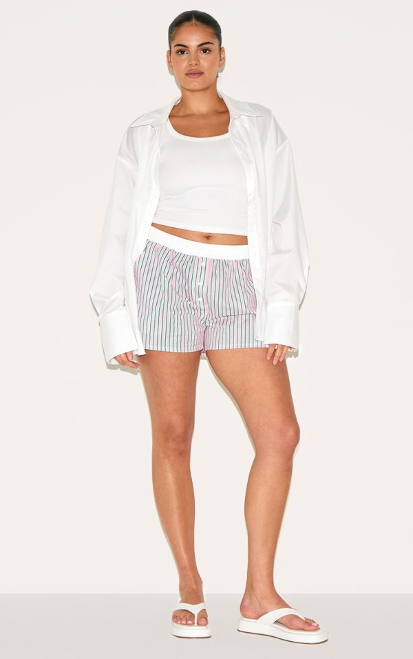 Plus Pink Pinstripe Cotton Poplin Contrast Waistband Shorts