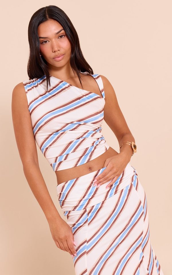 Cream Stripe Ruched Front Top