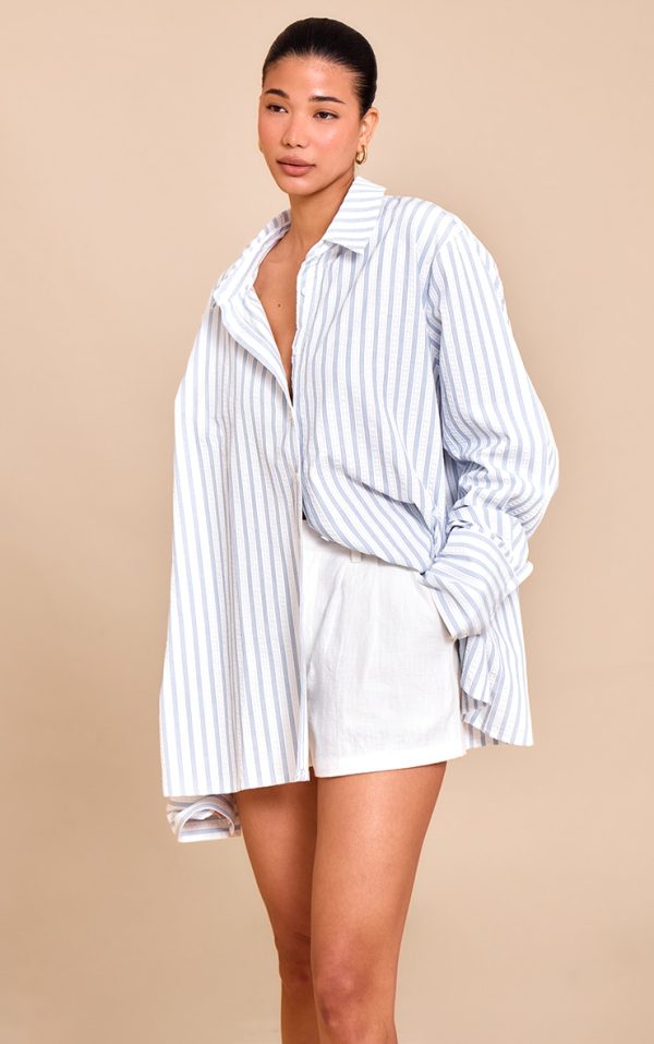 Blue Oversized Stripe Cuff Shirt