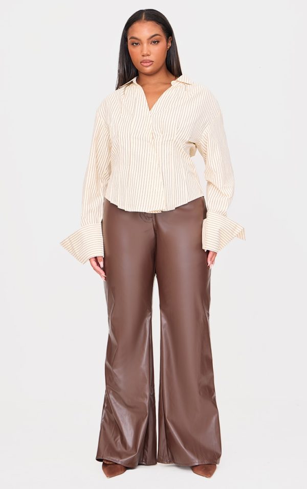 Plus Cream Striped Asymmetric Cinched Shirt
