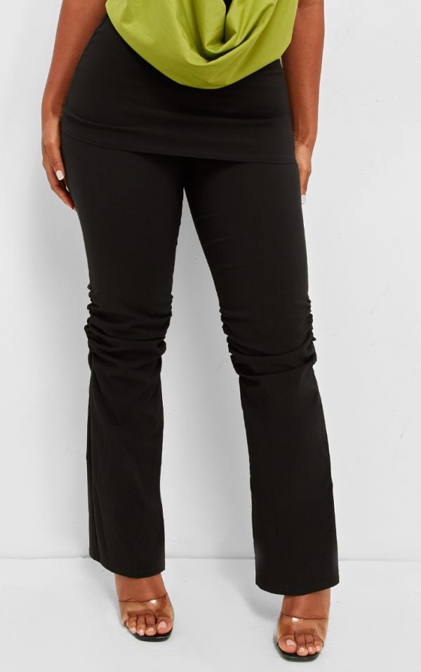 Shape Black Fold Over Ruched Detail Flare Pants