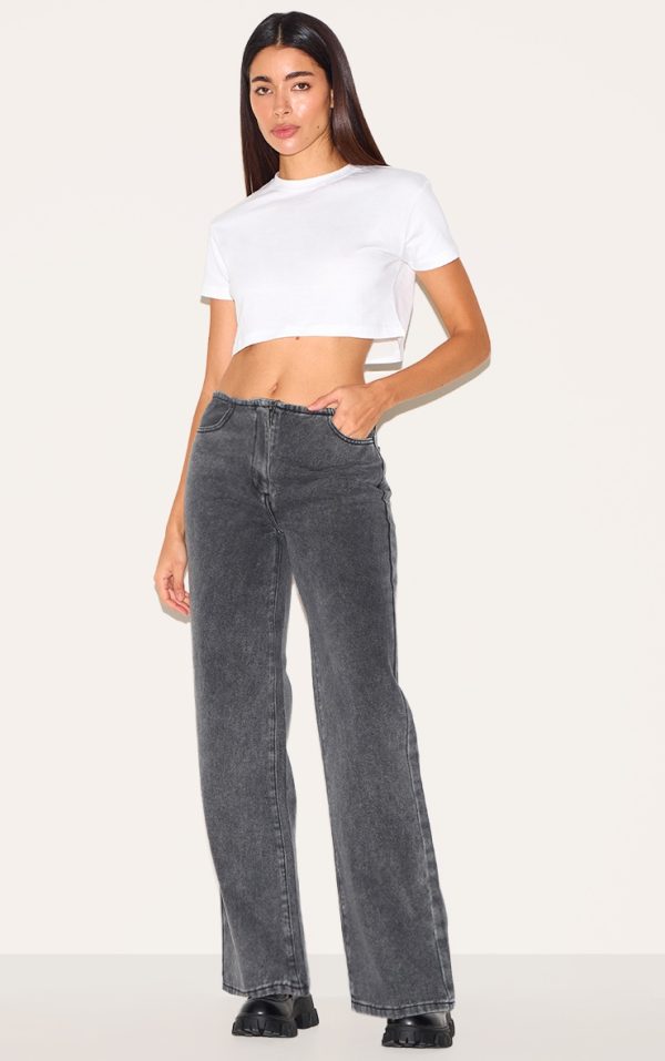Washed Grey Low Rise No Waistband Straight Leg
